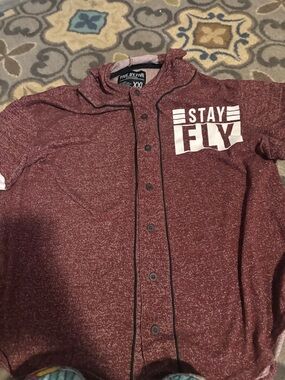 Stay Fly Maroon Button-Up Hoodie Shirt